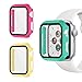 XFEN 3 Pack Hard Overall Protective Snap on Case with Tempered Glass Screen Protector Compatible with Apple Watch Series 7 Series 8 45mm, Matte Hard Cover (Rose Red-Yellow-Macaron Green)