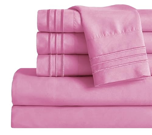 Image of Mocassi Twin Sheet Set - Luxury Hotel 1800 Premier Bedding Sheets & Pillowcases - Ultra Soft Breathable & Cooling Bed Sheets - Deep Pocket - Wrinkle Resistant - 4 Piece Set - Twin, Light Pink