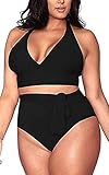 ropa mujer talla grande online BIKINI DE GRAN TAMAÑO: la parte superior del bikini con cuello en V con tirantes ajustables y sujetador push-up con relleno desmontable ofrece un amplio soporte y es muy cómodo.