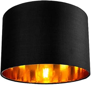 Contemporary and Chic Black Cotton 12" Table or Pendant Circular Drum Lamp Shade with Shiny Golden Inner - 60watt Maximum by Happy Homewares
