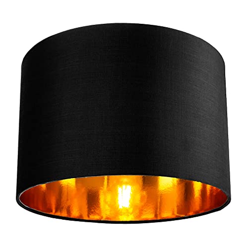Pantalla para lámpara de mesa/colgante contemporánea de algodón negro de 12 "con interior dorado brillante por Happy Homewares Cover