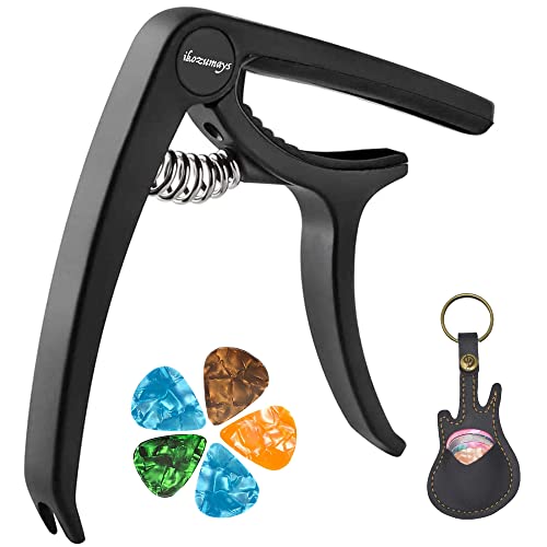 Guitar-Capo-Acoustic-Electric-Guitars - Ukulele Capos - With Pin Puller Single Hand Use Trigger Kapo For 6 String Instruments Accessories Mandolin Banjo With Pick Holder And Picks - Black #TOP29
