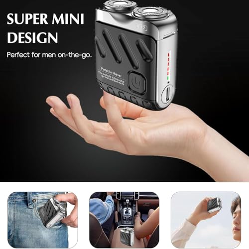 Mini Rasoio Elettrico, 9000 giri/min Impermeabile IPX7 Rasoio Elettrico Barba 60 Giorni di Utilizzo in Più con 9 Lame Affilate in Acciaio e Testina di Rasatura Magnetica e Flottante per Casa, Viaggi
