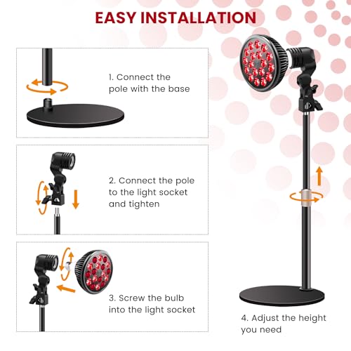Image of wolezek Red Light Therapy Lamp, 660nm Red and 850nm Near Infrared LED | 18 LEDs with 60 Beam Angle, E26 Base, Aluminum Desk Stand 10-16.5in, Simple On /Off Switch, for Face & Body Care at Home