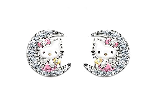 Kaguyo Pendientes de plata para mujer, pendientes de Hello Kitty de plata de ley 925, pendientes de tuerca de gato lindo de circonita para mujeres niñas niños, regalo de cumpleaños (Kitty B)