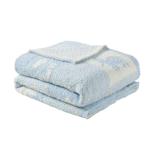 Image of CREVENT 30"X40" Cozy Soft Warm Knitted Baby Blanket for Girls Boys, Newborn Essentials for Infant, Baby Shower Receiving Gift - Animal Blue 75X100cm