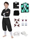 UQJE Kids Kamado Tanjir Cosplay Costumes Anime Tanjir Cosplay Outfit Halloween Kimono Set