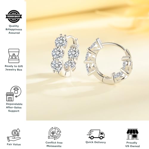 Moissanite Huggie Earrings for Women, Hinged Hoop Design with 10 Stones, Hypoallergenic 925 Sterling Silver, Everyday Jewelry3