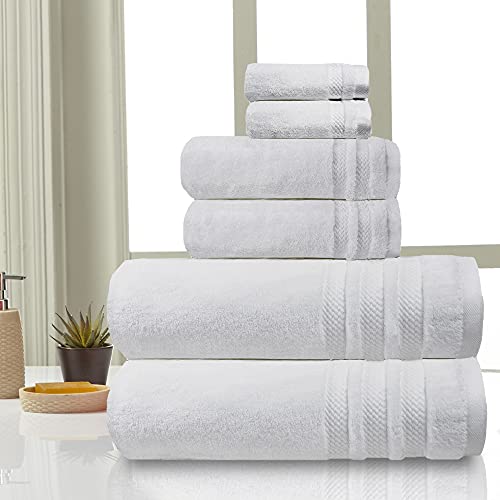 Trident Nectarsoft, Premium Luxury 100% Cotton, Zero Twist, 6 Piece Towel Set -2 Bath, 2 Hand, 2 Washcloths, 625 Gsm, Amazingly Plush, Extra Absorbent (White) #TOP1
