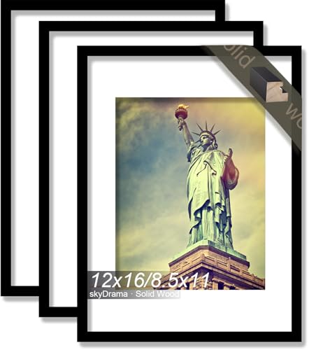 skyDrama Solid Wood 12x16 Picture Frame with Black Wood Grain 3 Packs