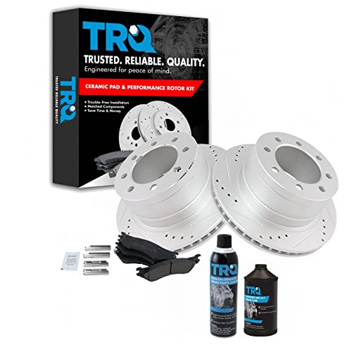 Image of TRQ Rear Performance Brake Pad & Rotor Kit, with Chemical Kit Ceramic Premium G-Coated Compatible with 2006-2008 Dodge Ram 1500 2003-2008 Ram 2500, 3500