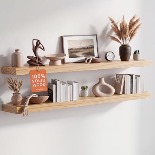 Homeforia 48 Inch Floating Shelves, High-End Solid Pine Wood, Set of 2