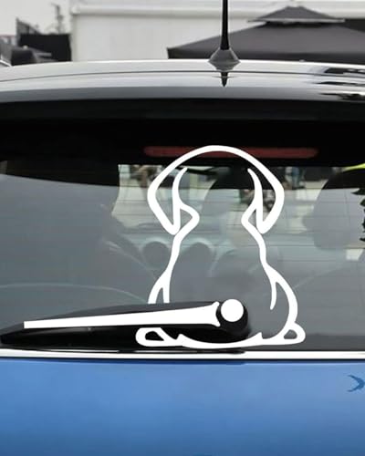 KGDUYC 1 pcs Hundeaufkleber für Auto-Heckscheibenwischer, weißes Hundemotiv mit beweglichem Schwanz. Set 2 Stück, Größe: 29.5 cm x 26 cm