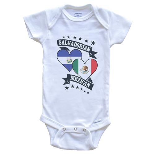 Really Awesome Shirts Salvadorian Mexican Heart Flags El Salvador Mexico Baby Bodysuit