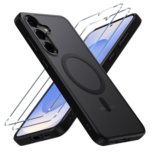 Coiwxmoi Coque pour Samsung Galaxy S25 5G Compatible avec MagSafe avec 2 Verre Trempé, Magnétique Etui Translucide Mat Arrière Housse, Protection D'objectif...