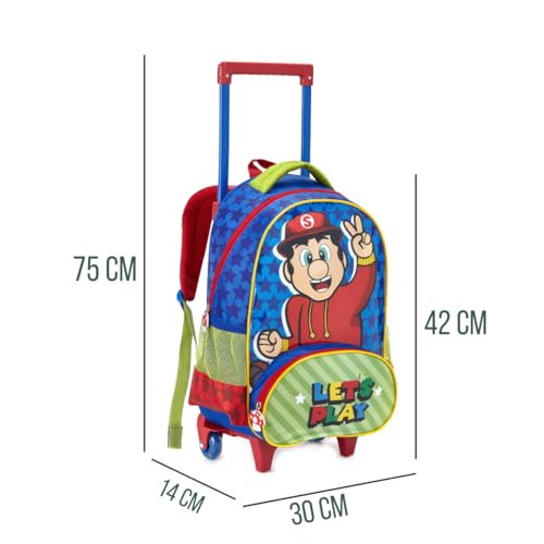 Kit Mochila Mario Infantil Rodinhas + Estojo e Lancheira Volta as Aulas 2024