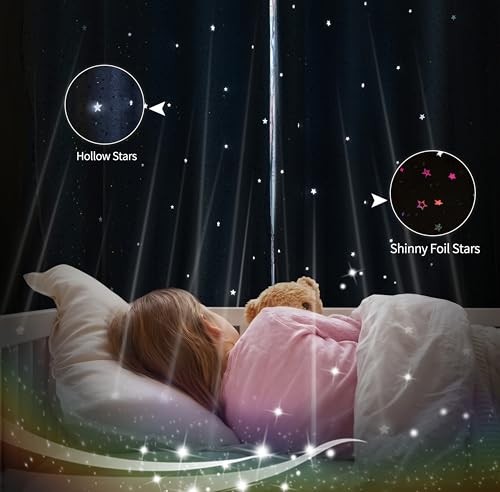 Image of 52x63 2-in-1 Double-Layer Kids & Girls Unicorn Princess Blackout Curtains with Foil Print Sheer, 2 Panels Set - Pure Blue