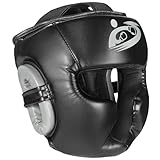 SANJOIN Boxing Headgear, PU Leather Head Guard Sparring Helmet for Boxing, MMA, UFC, Kickboxing, Mixed Martial Arts, Wresting - Black