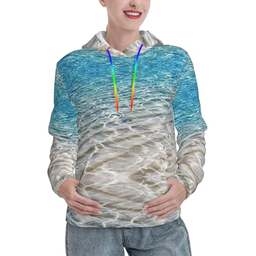 Sweat à capuche doux femme imprimé mer transparente thermique et confortable