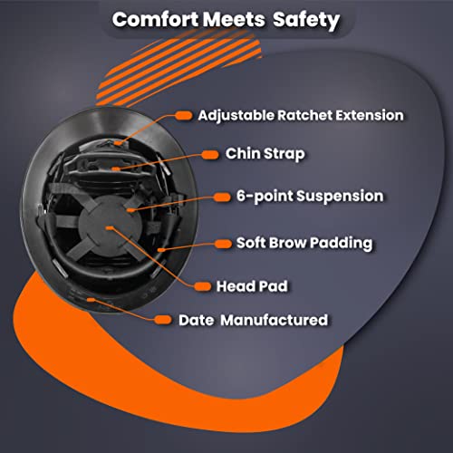 Full Brim Osha Ansi Construction Hard Hat Work Approved Safety Helmet, Grey Silver Black Carbon Fiber Custom Design Hard Hats, 6Pt, Cascos De Construccion Hardhat For Men & Women, Hard Hat By Acerpal #TOP1