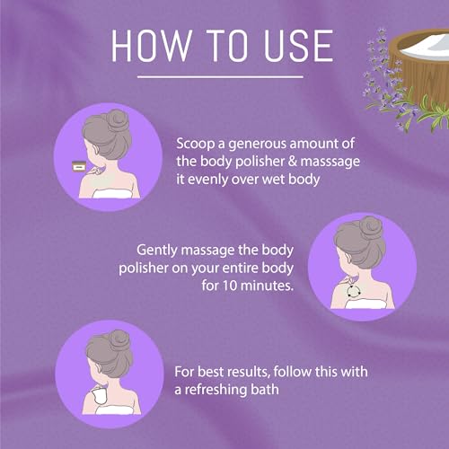 Image of RYLLZ ESSENTIALS Bulgarian Lavender Body Scrub & Polisher | with AHA, Epsom Salt, Kojic Acid, Niacinamide & Glycolic Acid | for Dead Skin Cells, Ingrown Hair & Skin Feeling Smoother /Polished | 200 ml