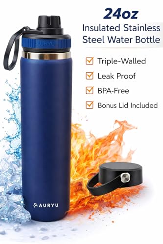 Botella de agua aislada de acero inoxidable triple pared 24oz Azul marino Auryu miniatura 2