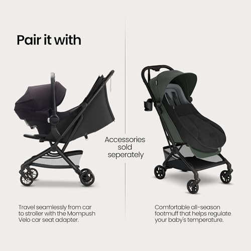 Mompush Velo Lightweight Travel Stroller, Compact & Airplane-Friendly for Baby and Toddler, Lie-Flat Seat, One-Hand Fold, with Leather Bumper Bar, Shoulder Strap, Raincover, Storage Bag & Cup Holder - Image 3