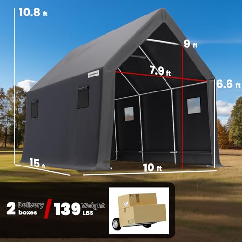 image for KING BIRD 10' x 15' Heavy Duty Carport Anti-Snow Carport, Full-Size Tr