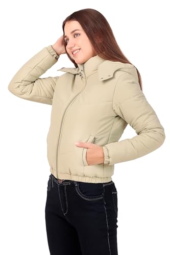Image of Brazo Crop Puffer Jacket for Women, Cropped Design, Insulated, Hooded, Long Sleeves
