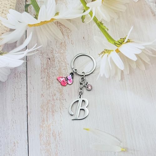LUODAN Sleutelhanger, cadeau voor dames en heren, zilver A-Z, 26 letters, initiële letter, sleutelhanger, cadeau zussen, vriendschap, cadeau-ideeën, beste vriend, verjaardag, C, L
