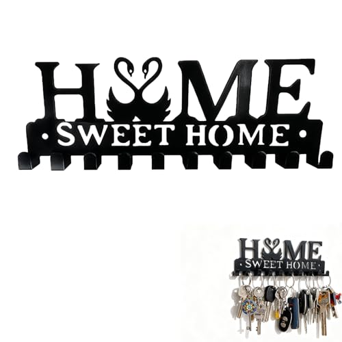 HAYGEM Cigno Portachiavi da Parete con 10 Ganci, Appendi Chiavi a Muro Home Sweet Home, Appendichiavi Montaggio con Viti, Adatto per Appendere Mazzi di Chiavi, Tessere di Accesso, Badge di Lavoro
