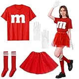 GOUYENG M und M Kostüm Damen,M Aufdruck Gruppen- Kostüm,M Aufdruck Tshirt Faschingskostüme,mit Tutu Handschuhe Streifensocken,M Aufdrucks Gruppen- Kostüms,für Karneval,Fasching,Mottoparty