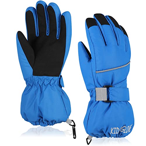 Xcsaide Gants de Ski Enfants Chaud, Gants de Ski imperméables et Respirants, Gants de Neige Hiver pour Ski Snowboard et Les Autres Activités d'hiver en Plein Air (Bleu, S (4-6 Ans)) Cover