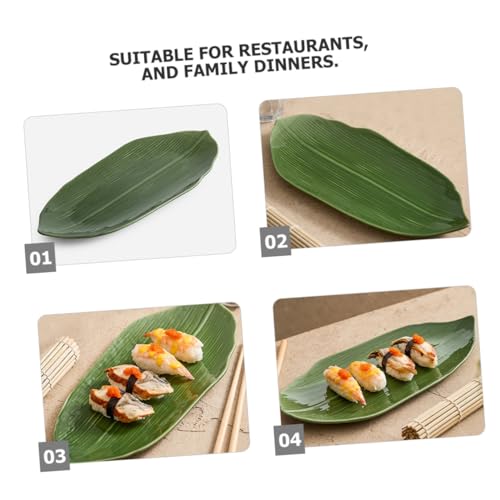 Plato de sushi cerámico verde en forma de hoja miniatura 5