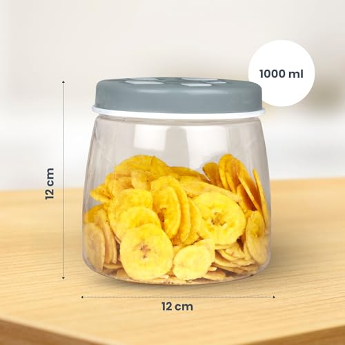 Image of FLAIR Cubics Airtight Food Storage Containers Set of 3 (1000ml each) with Spoon - Blue, BPA-Free, PET Plastic Jars, Space-Saving for Pantry, Snacks