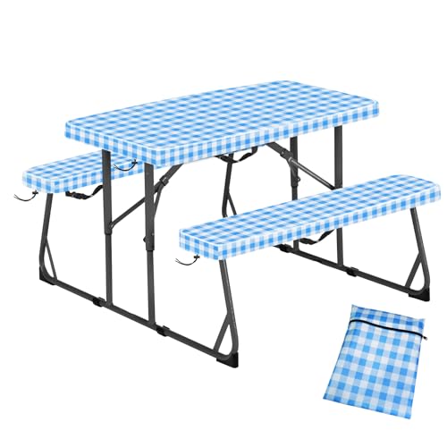 Kovshuiwe 33" L x 20" W x 3" H Bule Grid Picnic Table Cover for Kids