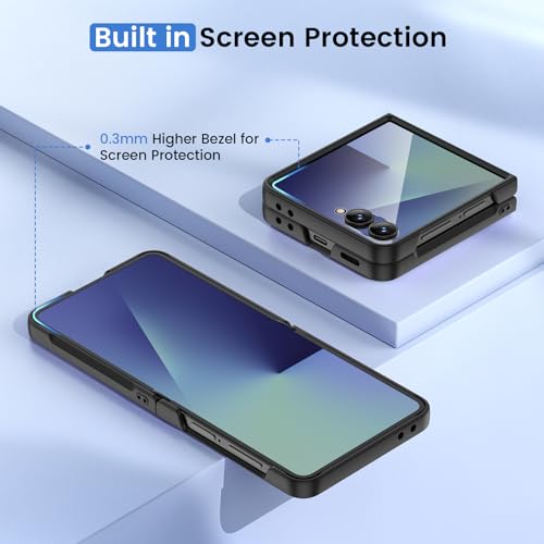 Image of Ruky for Z Flip 7 Case, with Built-in Back Screen Protector, Carbon Fiber | Support Wireless Charging, Anti-Scratches Shockproof Hard PC Ultra-Thin Phone Case for Samsung Galaxy Z Flip 7, Carbon Fiber
