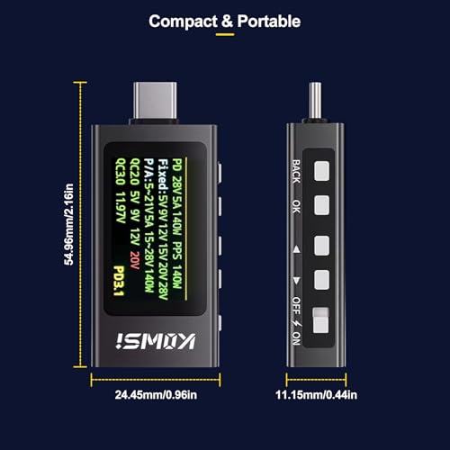 Image of Type C Tester, 12A 4-30V 240W Power Meter Tester LCD Digital Multimeter Type-C Fast Charge Ripple Testing, Protocol Testing Support PD2.0, PD3.0, PPS, QC2.0, QC3.0, FCP, SCP, AFC, PE, Dash, VOOC