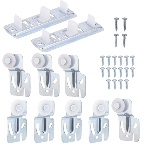10pcs Sliding Closet Door Roller Kit, Sliding Wardrobe Door Hardware Set with Scroll Wheel Slide Track & Screws for 3/4" to 1-3/8" Thick Doors