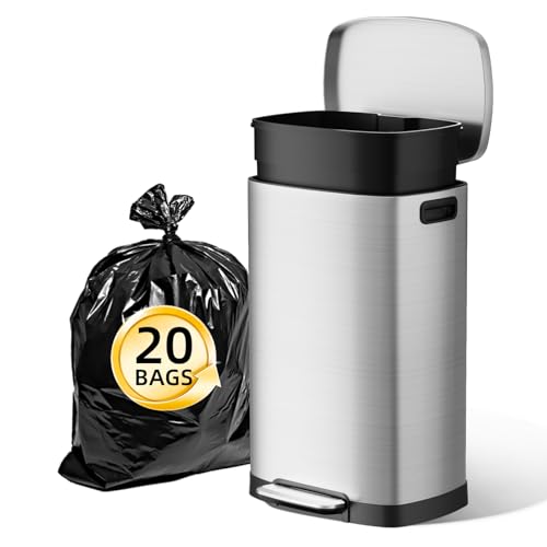 KUK 13 Gallon/50L Stainless Steel Kitchen Trash Can with Lid and Step Pedal-Large Capacity Garbage...