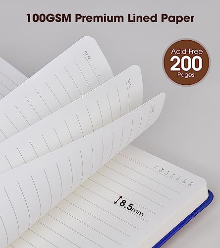 Image of Lined Journal Notebook with Pen, A5 Personalized Hardcover Leather Journal for Men Women, 200 Pages 100 GSM Thick Paper College Ruled Notebooks for Work Travel School Writing Diary 5.9 inch X 8.4 inch Navy