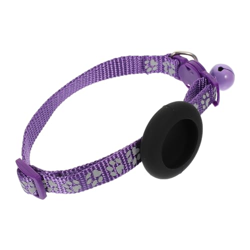 Kisangel Collar de Gato Reflectante petg Cat dooge cascabeles para Collares de Gatos Collar de Perro con Etiqueta de Aire Collar Perro pequeño Collar rastreador para Mascotas Nylon Púrpura