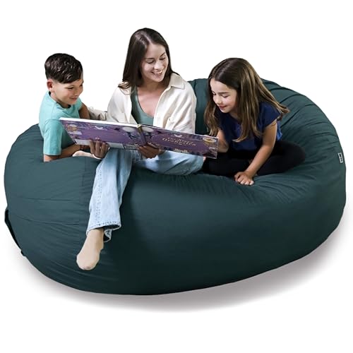 Image of Big Joe Fuf 8Ft Giant Foam Bean Bag Chair, Oversized Couch with Removable Cover for Kids, Teens, Adults, Deep Sea Lenox, 8 Foot | Premium Shredded Foam Filled, Velveteen, Adult-Sized Comfortable Seating, Supports Up to 300 lbs