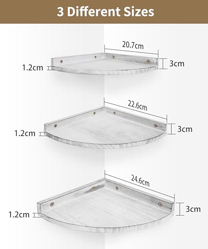 Petrala Corner Shelf Hanging Wall Mounted White Floating Shelves Rustic Corner Wall Shelf for Display Storage Decor Plant Set of 3 Shelving Unit for Bathroom Living Room Bedroom Kitchen - Image 2