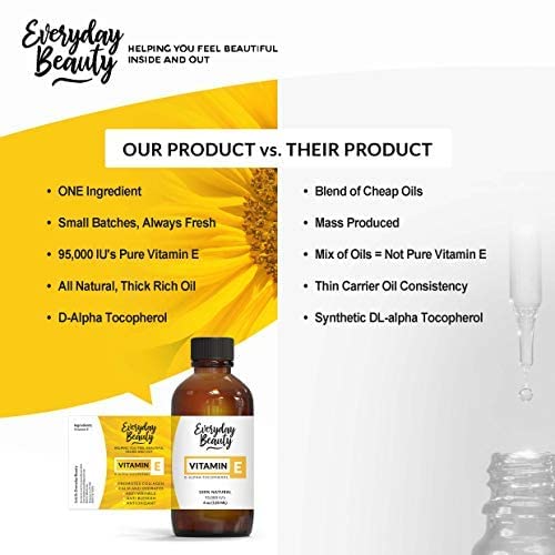 Pure Vitamin E Oil For Scars- D-Alpha Tocopherol 100% Pure & All Natural 1 Fl Oz Glass Bottle & Dropper 42,500 Ius - Not A Blend, Thick, Amber Color, Nutty Aroma From Wheat Germ - Face Body Hair #TOP2