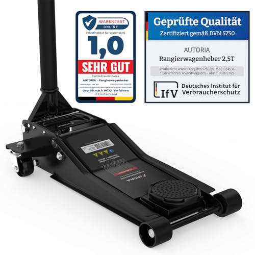 Hydraulic Trolley Jack 3T Flat Lifting Height 75-505 mm with 2 x Rubber Pads Professional Trolley Jack Car Jack Hydraulic 360° Wheels Axle Stand