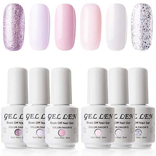 Gellen Gel Nail Polish Set - Pink Nudes Neutrals 6 Colors Gel Polish, Warm Pastels Nail Gel Polish Set Nail Art DIY Home Gel Manicure Set