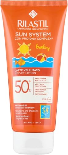 Rilastil Sun System - Fotoprotector Corporal Velluto Baby con SPF 50+, Respetuoso con el Medio Ambiente y Resistente al Agua, De 3 a 14 años - 200ml