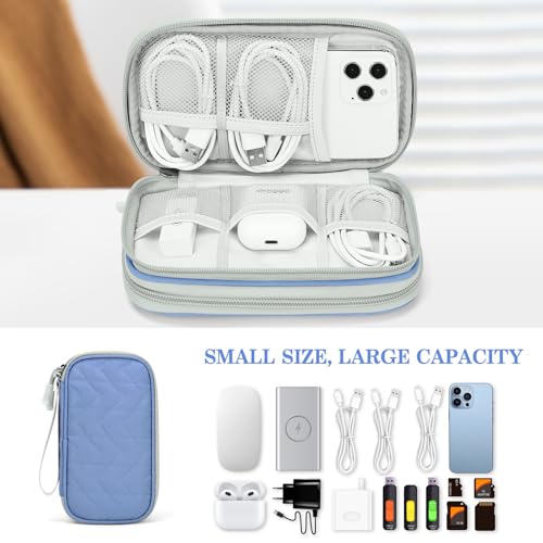 Image of FYY Travel Cable Organizer Pouch Electronic Accessories Carry Case Portable Waterproof Double Layers All-in-One Storage Bag for Cord, Charger, Phone, Pattern Blue