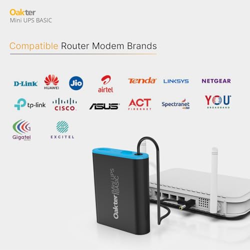 Image of Oakter Mini UPS Basic for WiFi Router Broadband Modem | Supports 12V-2A Routers. Backup Upto 3 Hours | WiFi Router UPS Power Backup During Power Cuts| Current Surge & Deep Discharge Protection